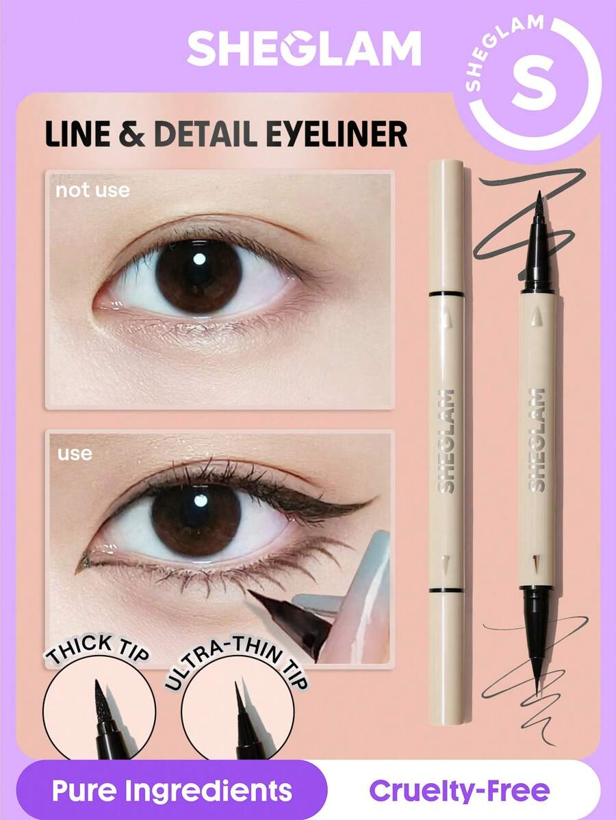 SHEGLAM Multi-Tasker Line & Detail Eyeliner Pen-Black 2 In 1 Waterproof Double Head Liquid Eyeliner Pencil Ultra-Fine Sweat-Proof Easy To Use Precision Ultra-Fine Bold Eyeliner Gothic Eyeliner Henna Graduation Birthday Holiday Summer Fall Autumn Y2K Fancy Fashion Women Makeup Cosmetic Party Beach Travel Camping Outdoors School Campus Trip Festivals Decor Gift Present Rose Girl Cosplay Best Color Charm Vibe