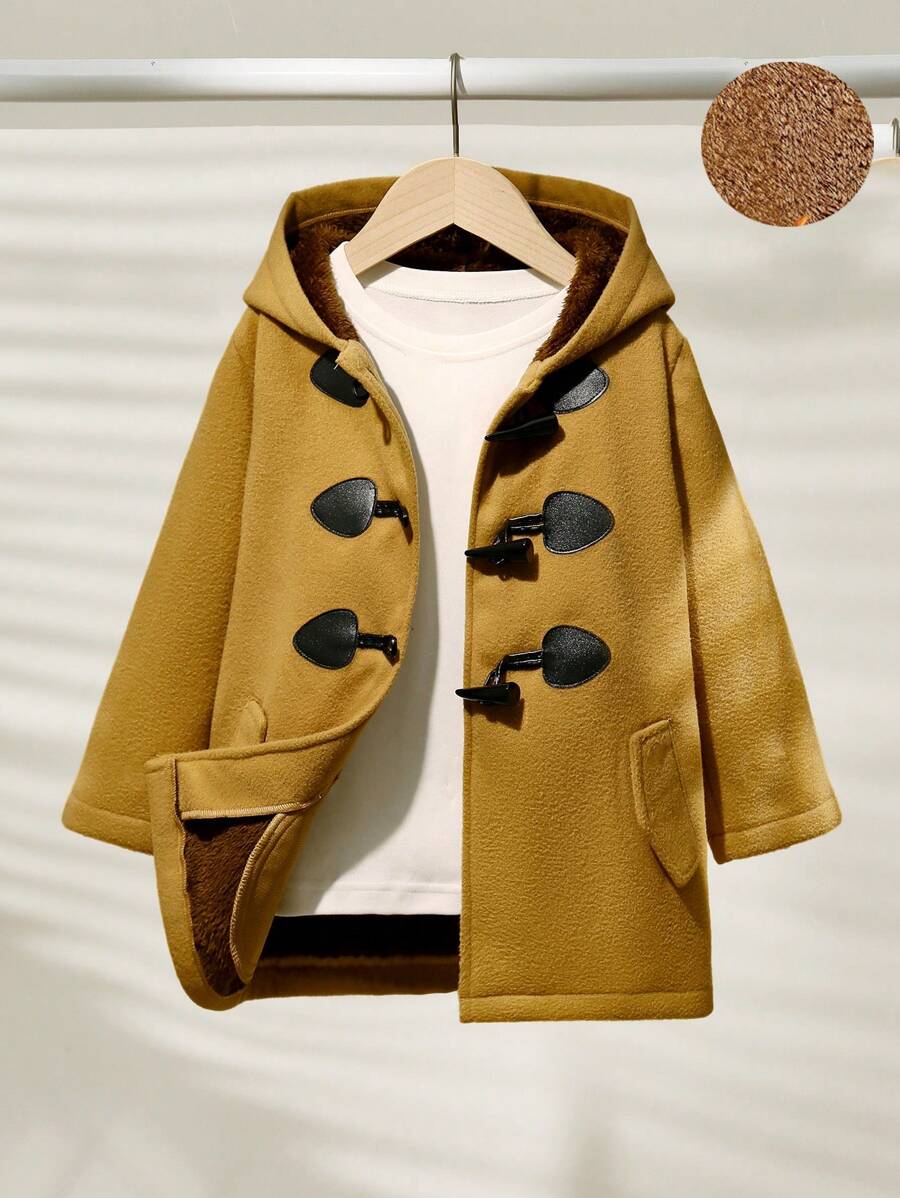 SHEIN Kids/Young Boy Casual Hooded Fuzzy Lined Warm Outerwear Jacket Suitable For School, Garden, Beach, Birthday, Spring/Summer/Autumn/Winter