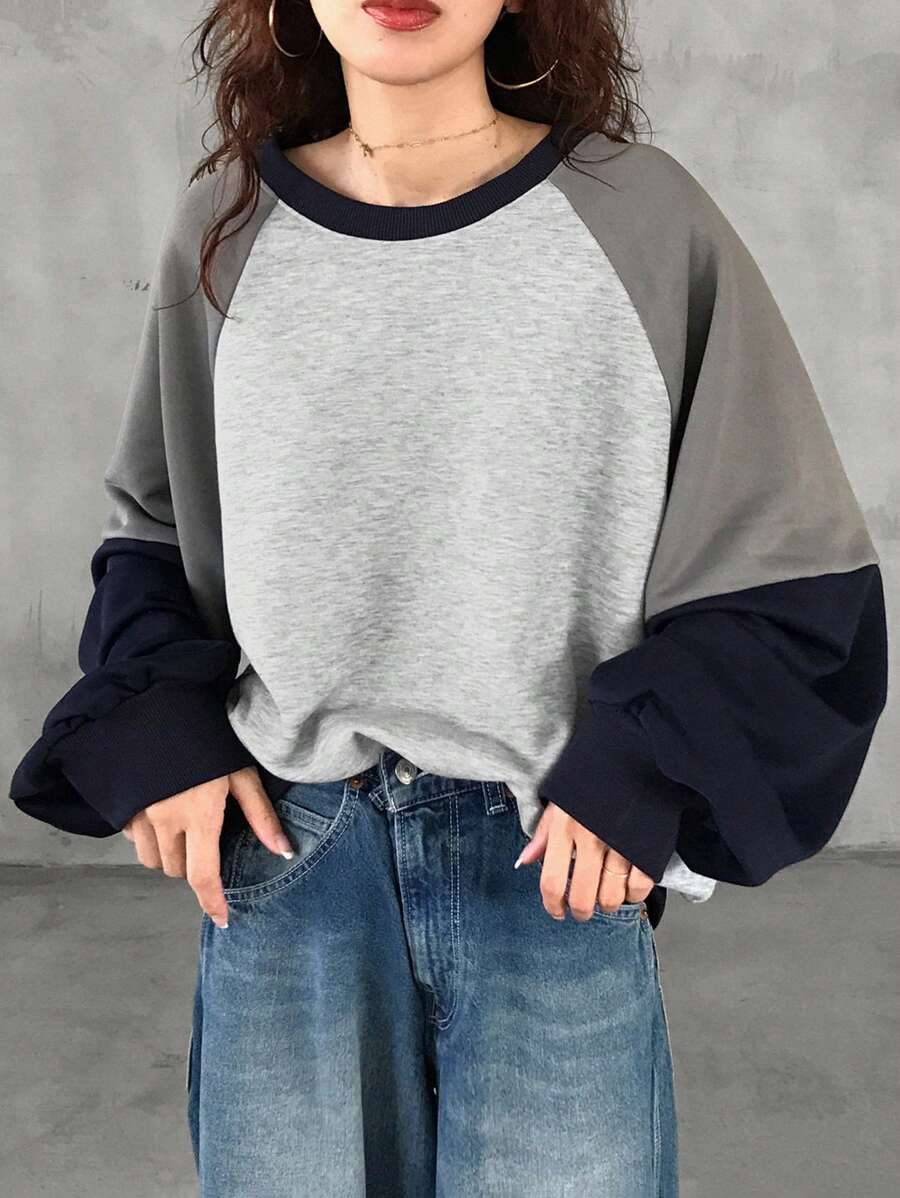 FRIFUL Women Casual Colorblock Raglan Sleeve Sweatshirt For Autumn/Winter