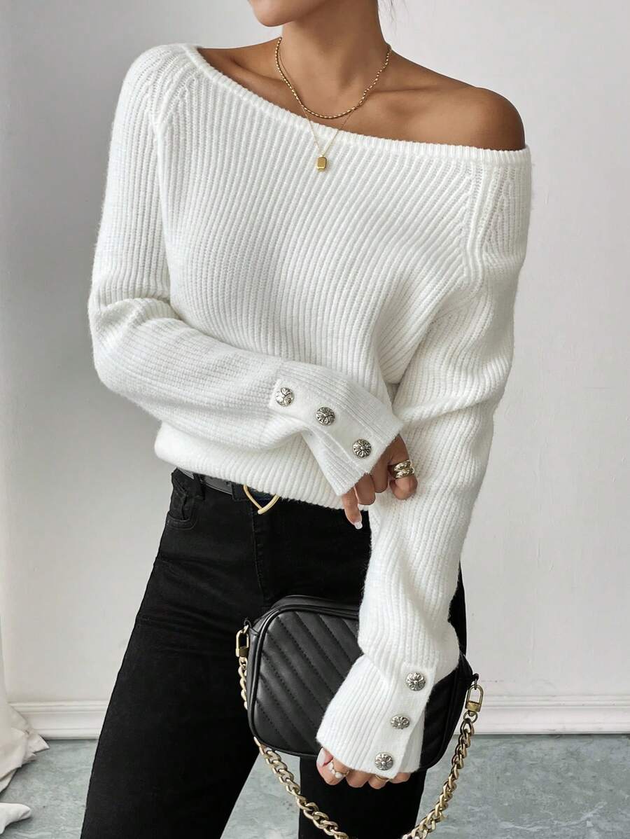 Calvaya Women French Style Casual Loose Pullover Sweater, Solid Color Raglan Sleeve, Autumn/Winter