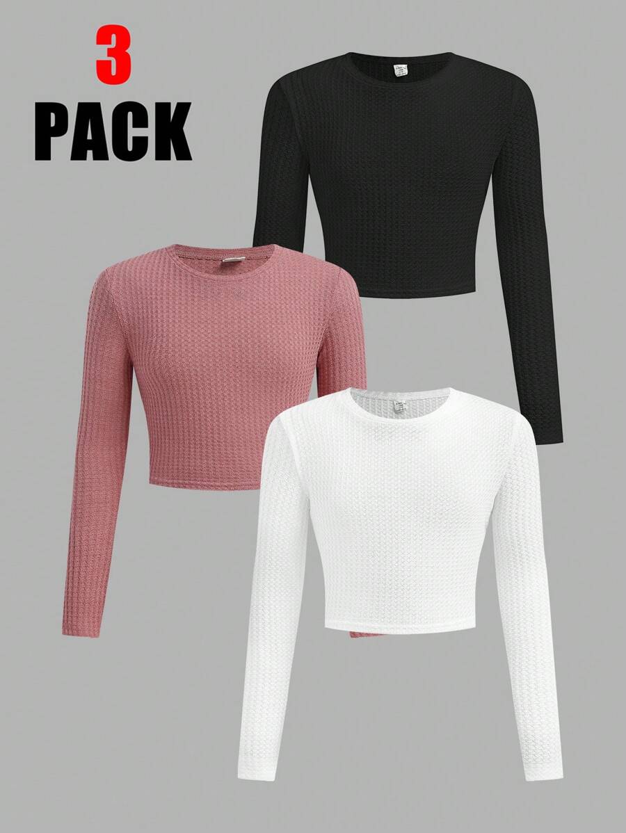 Tween Girls' Fitted Casual Simple Comfortable Versatile Round Neck Letter Graphic Long Sleeve T-Shirt