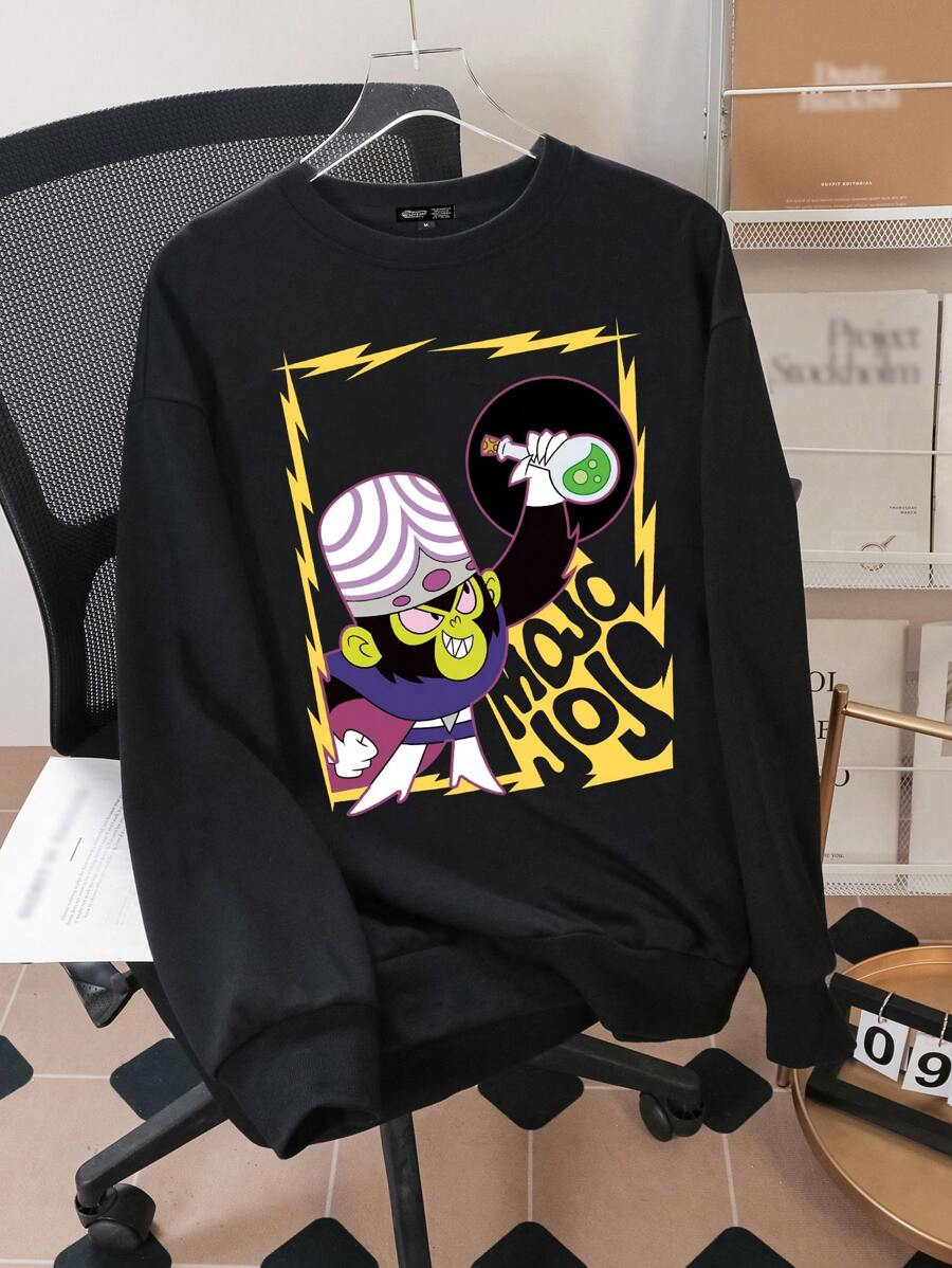 THE POWERPUFF GIRLS X SHEIN Men's Casual Cartoon Print Crew Neck Sweatshirt, Autumn