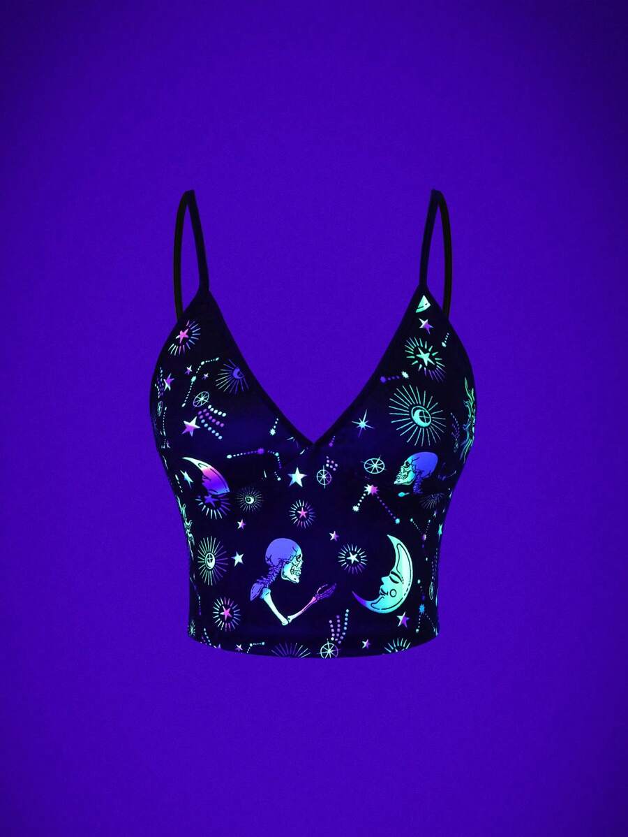 StreetHx Camiseta sin mangas con estampado de calavera que brilla en la oscuridad para mujer, blusas gráficas de estilo urbano para mujeres