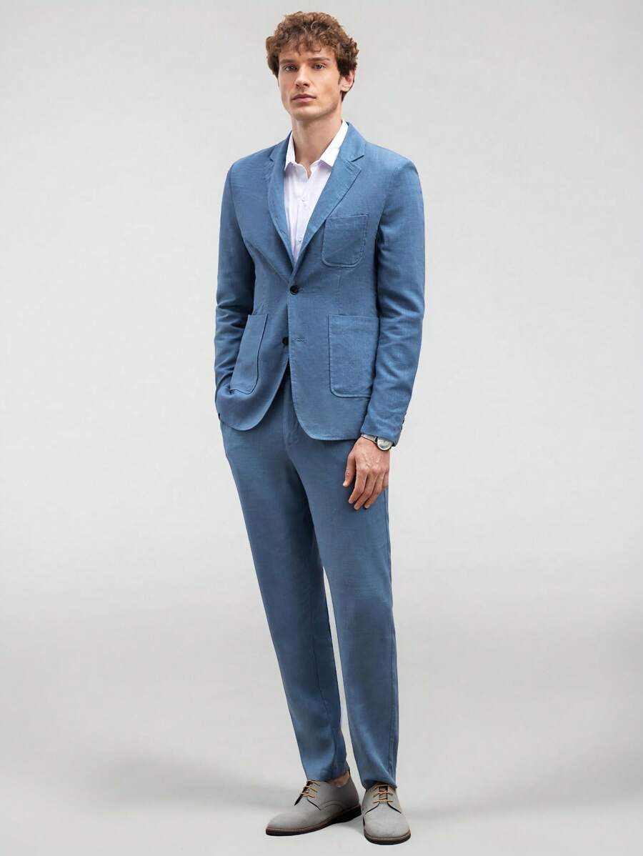 Manfinity VCAY Conjunto de chaqueta y pantalón de traje tejido de manga larga para hombres, traje de negocios casual de primavera/verano (2 piezas)