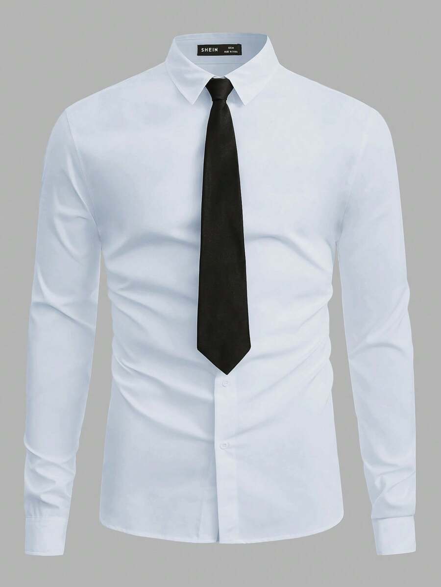 Manfinity VCAY Men's Front Button Long Sleeve Casual Shirt, Daily Wear