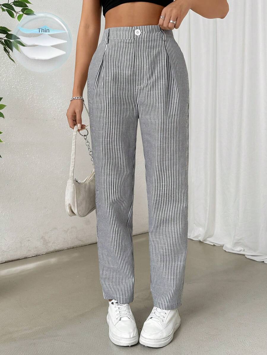SHEIN EZwear Striped Print High Waist Straight Leg Pants