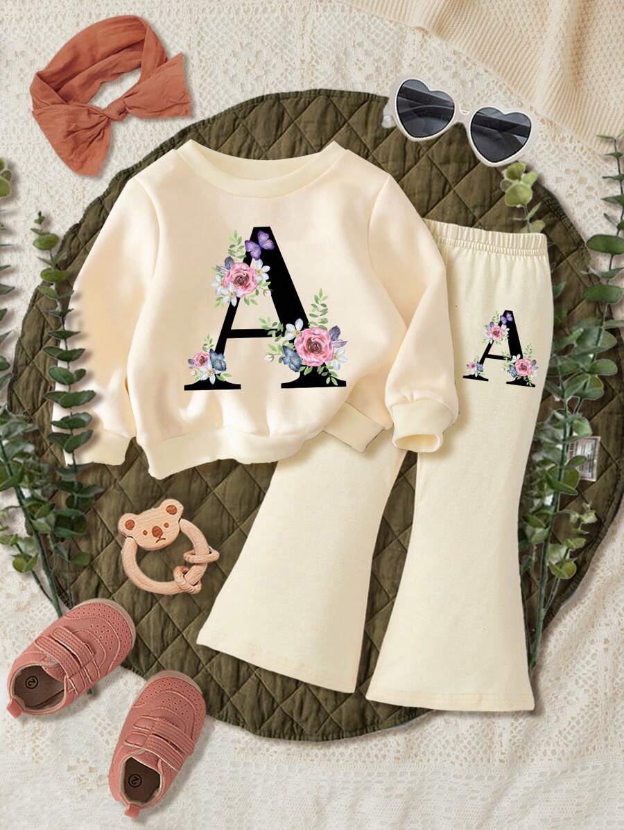 SHEIN Conjuntos de flores prensadas, flores silvestres bohemias, conjuntos de plantas, conjuntos botánicos vintage, conjuntos florales de naturaleza en tonos pastel, regalo para amantes de los jardines, conjunto de suéter casual de punto suave para niñas bebés, apto para otoño/invierno