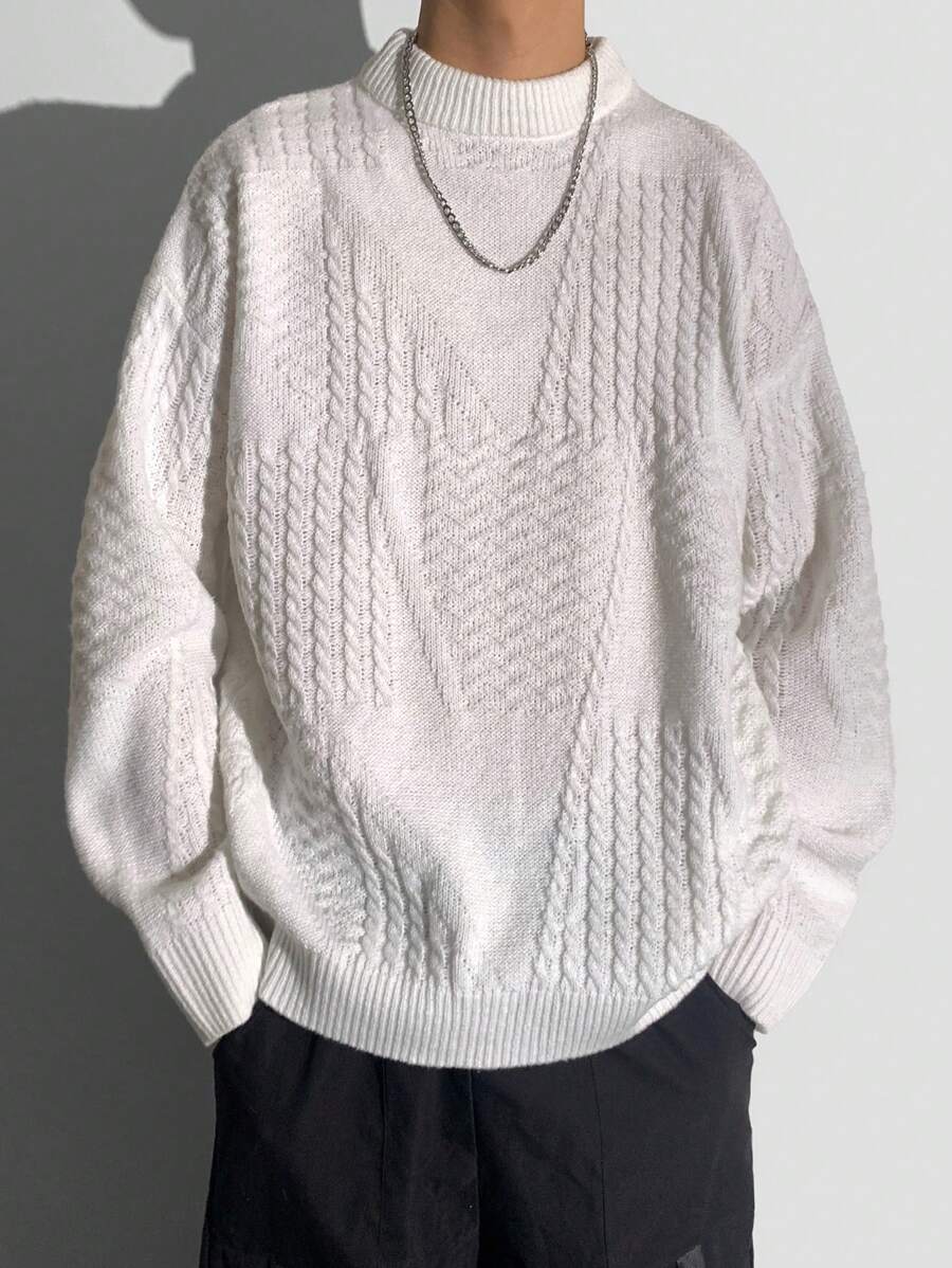SHEIN Suéter de cuello de equipo tejido de textura casual, grueso y cálido para adolescentes, suéter versátil minimalista de unicolor deportivo