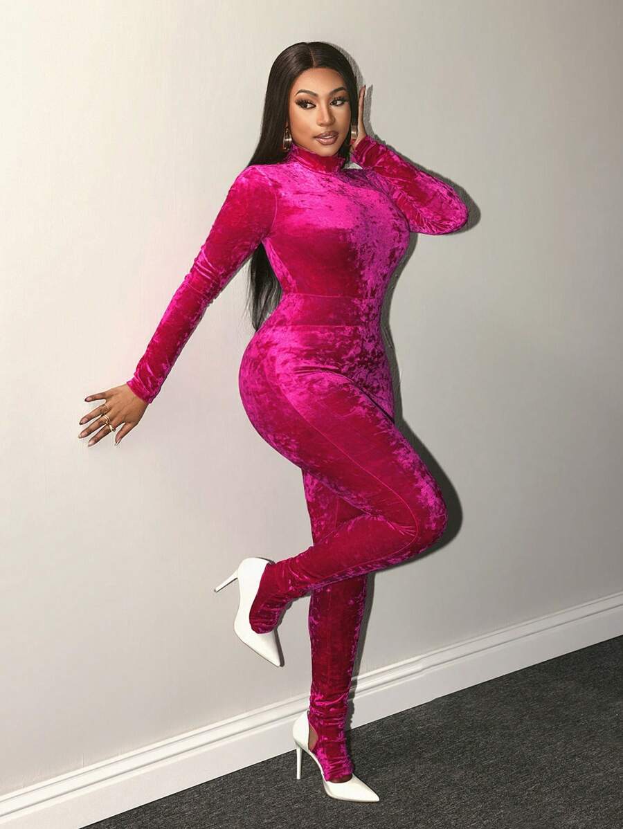 BamGleam Fashionable Solid Color Stand Collar Jumpsuit, Autumn/Winter