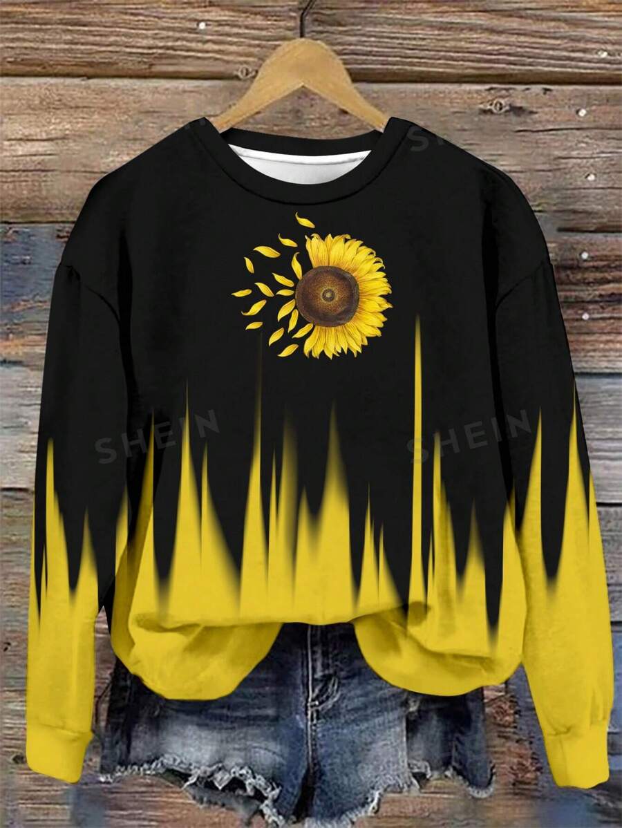 SHEIN LUNE Sudadera casual deportiva con cuello redondo y forro térmico para mujer, otoño/invierno