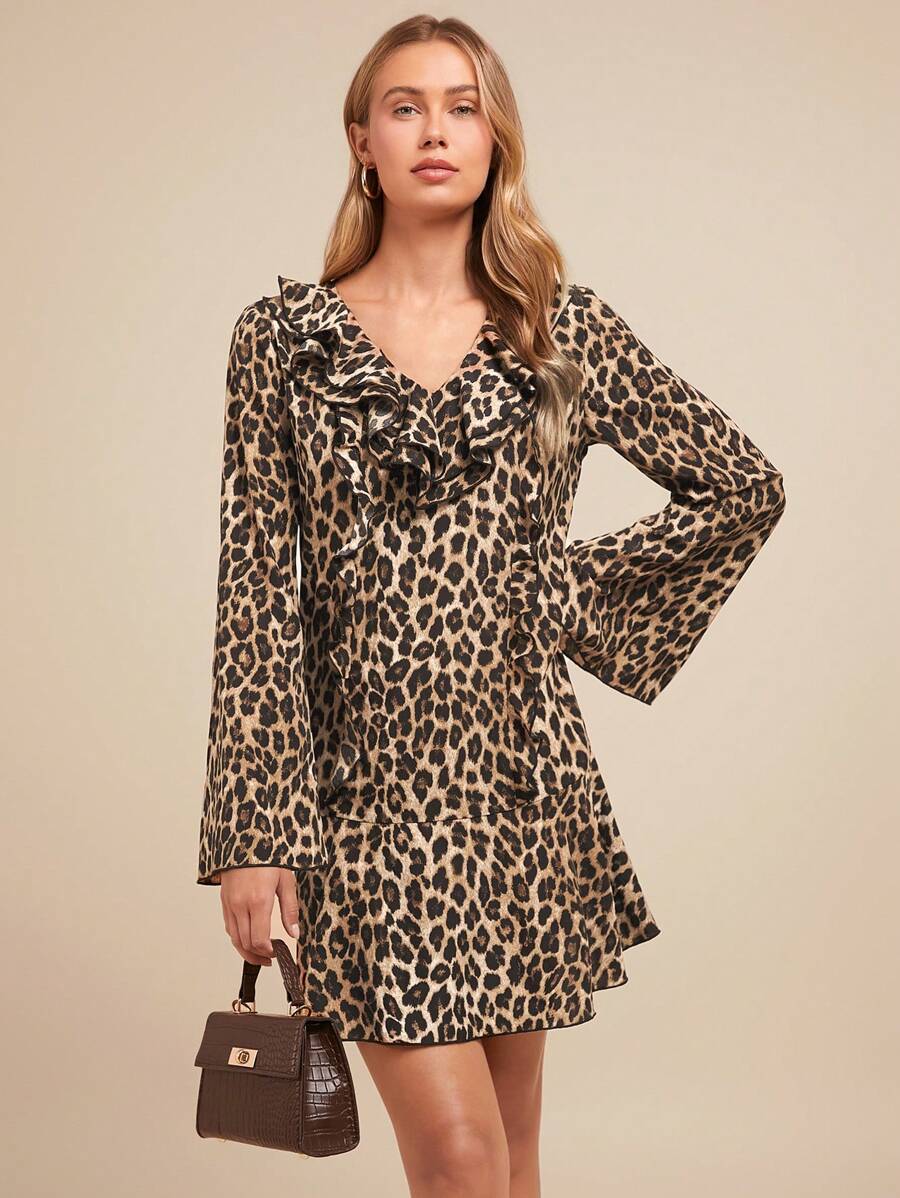 SHEIN Clasi Layered Leopard Print Mini Dress For Women