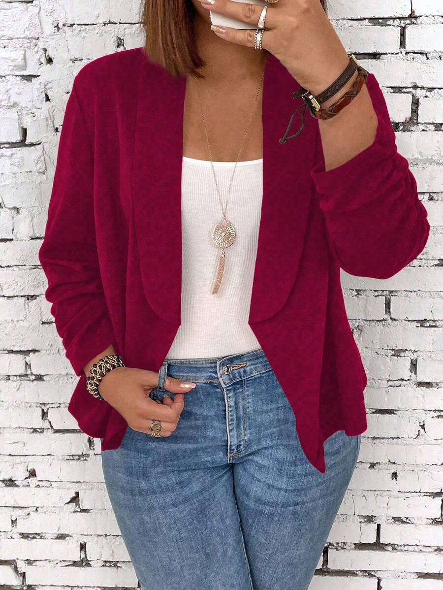 SHEIN LUNE Plus Size Damska Casualowa Jednolita Kolorowa Kurtka Z Kołnierzem Z Klapą Długi Rękaw Marynarka, Jesień Na Ubrania Na Nowy Rok
