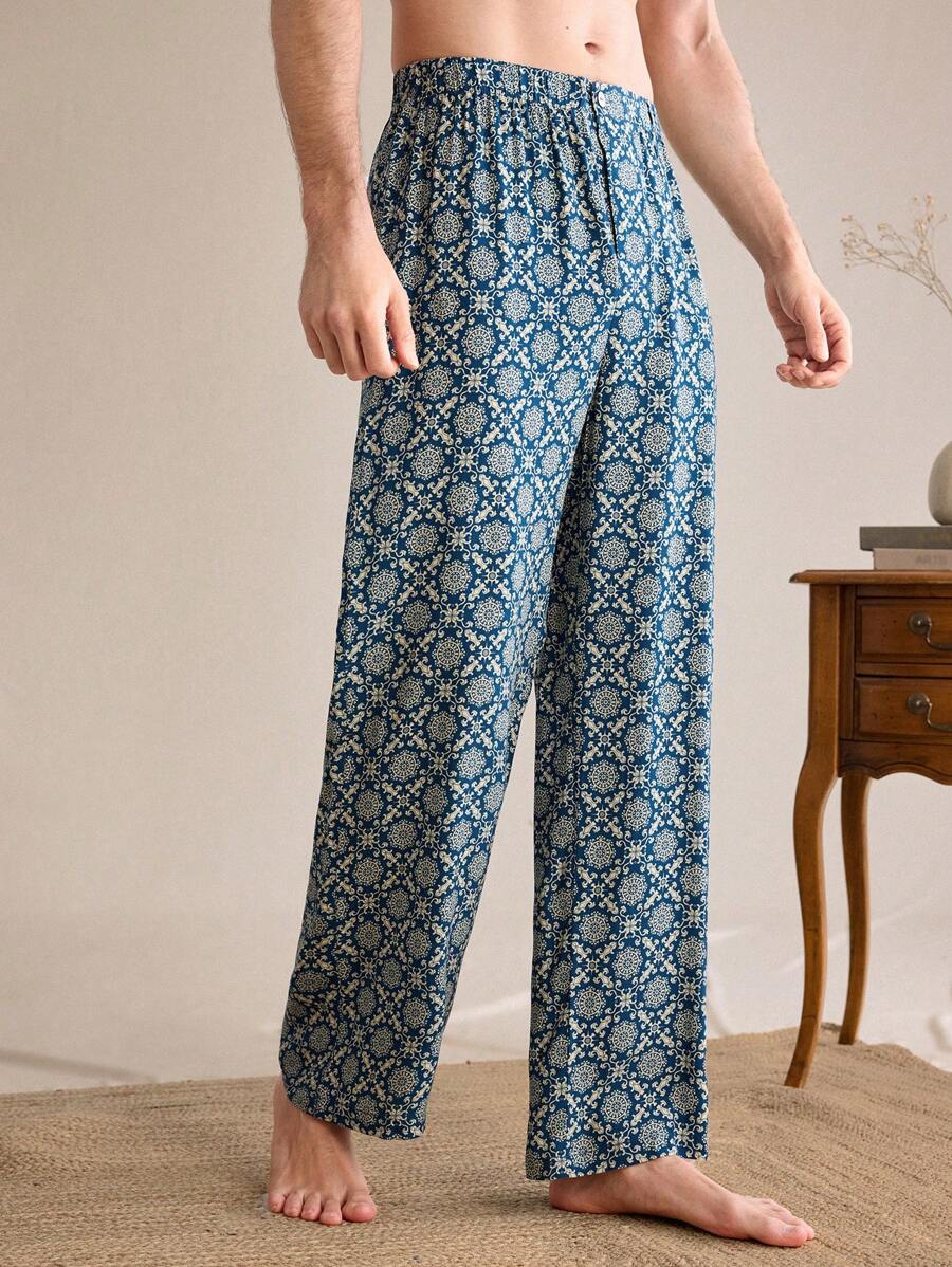 SHEIN EverLounge Pantalones casuales sueltos y rectos con estampado floral para hombre, pantalón de estar en casa