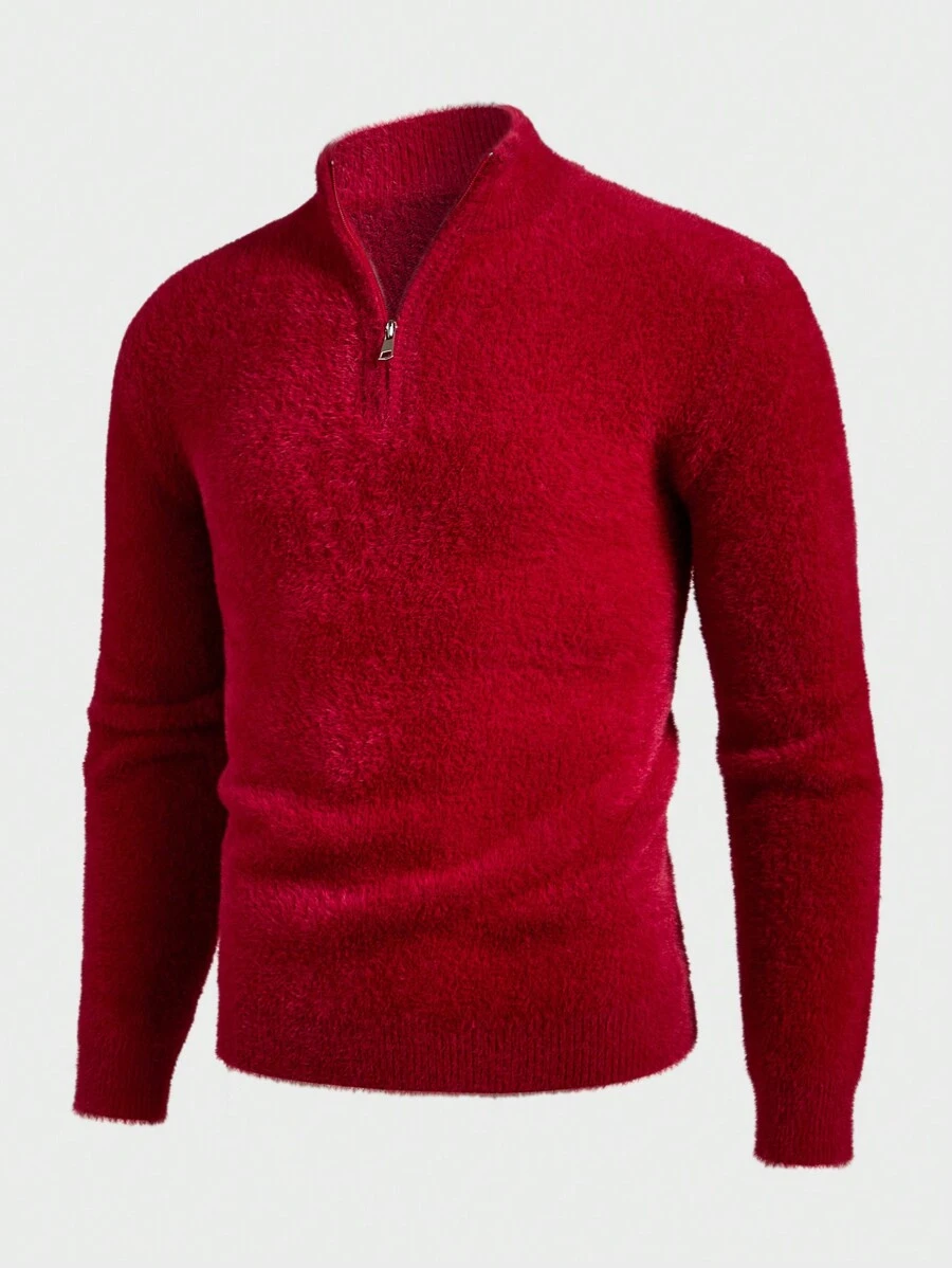 Manfinity VCAY Slim Fit Men's Standup Collar Half-Zip Casual Knit Sweater, Suitable For Autumn/Winter
