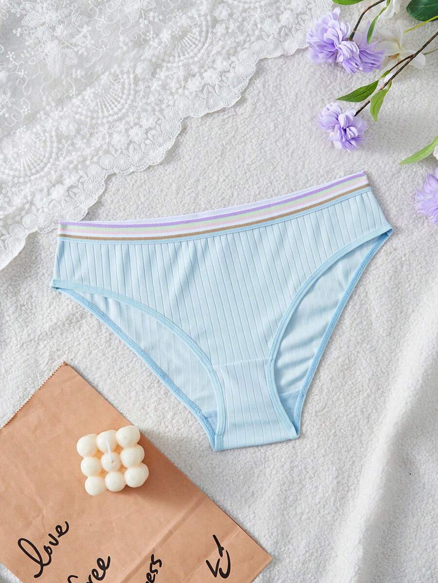Bragas triangulares informales con diseño de líneas y costillas para la cintura para adolescentes