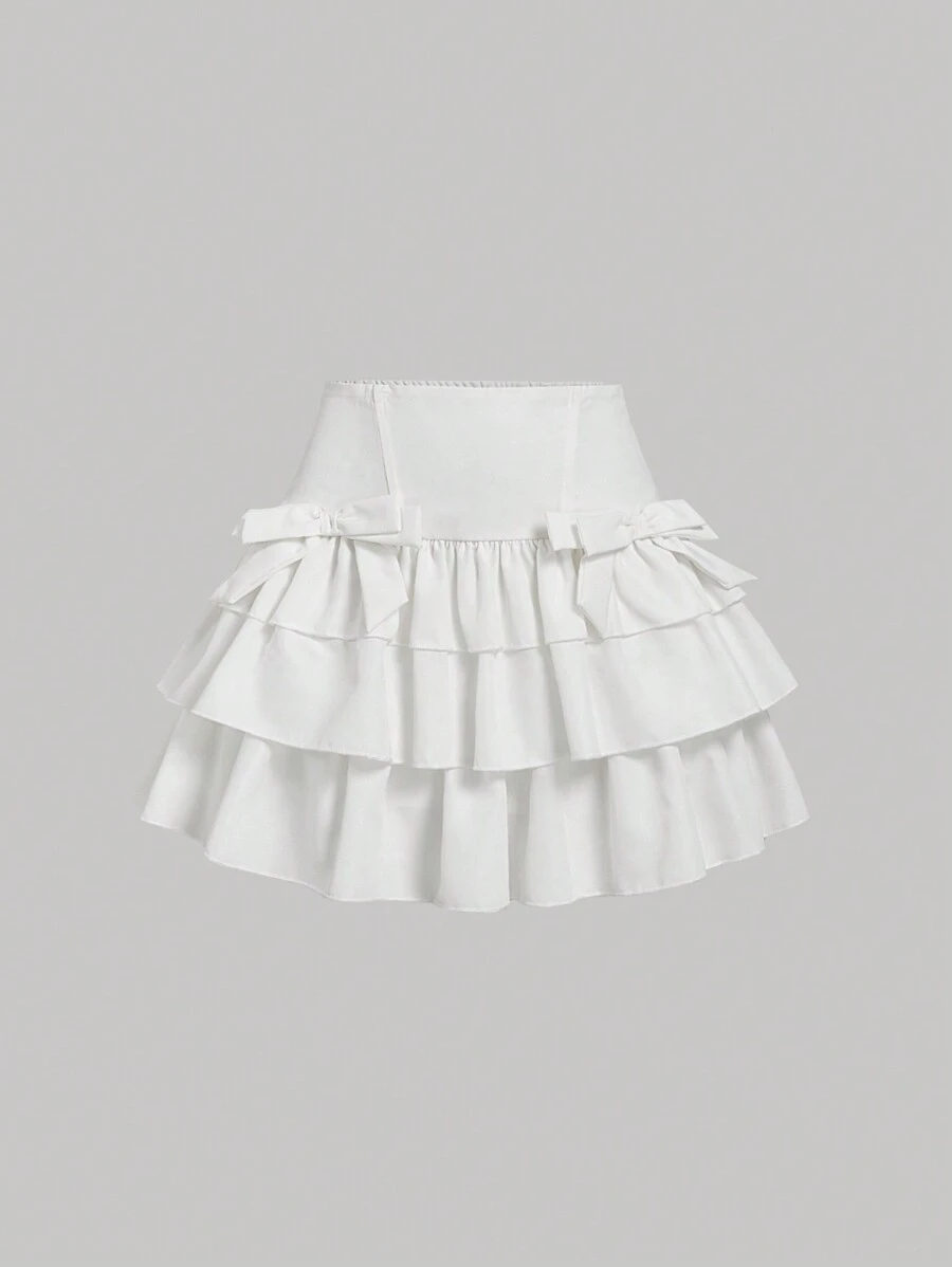 SHEIN MOD White Layered Skirt With Bow, Elegant Skirt, Party Skirt, Going Out Skirt,New Years Eve Outfit,Festival Outfits