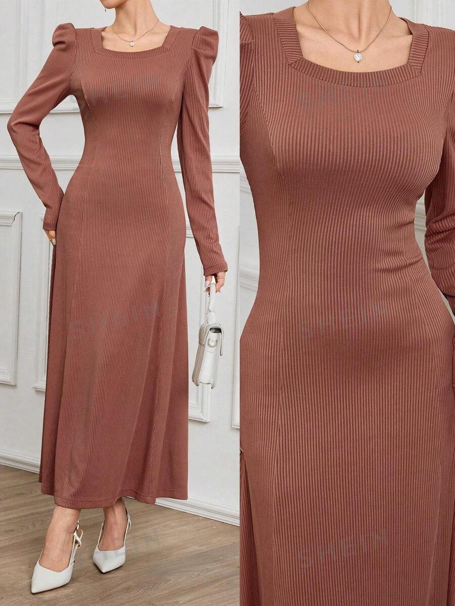 Modelyn 1 pieza Vestido midi elegante de unicolor con cierre en la cintura para mujer, Vestido largo de mujer para eventos de otoño