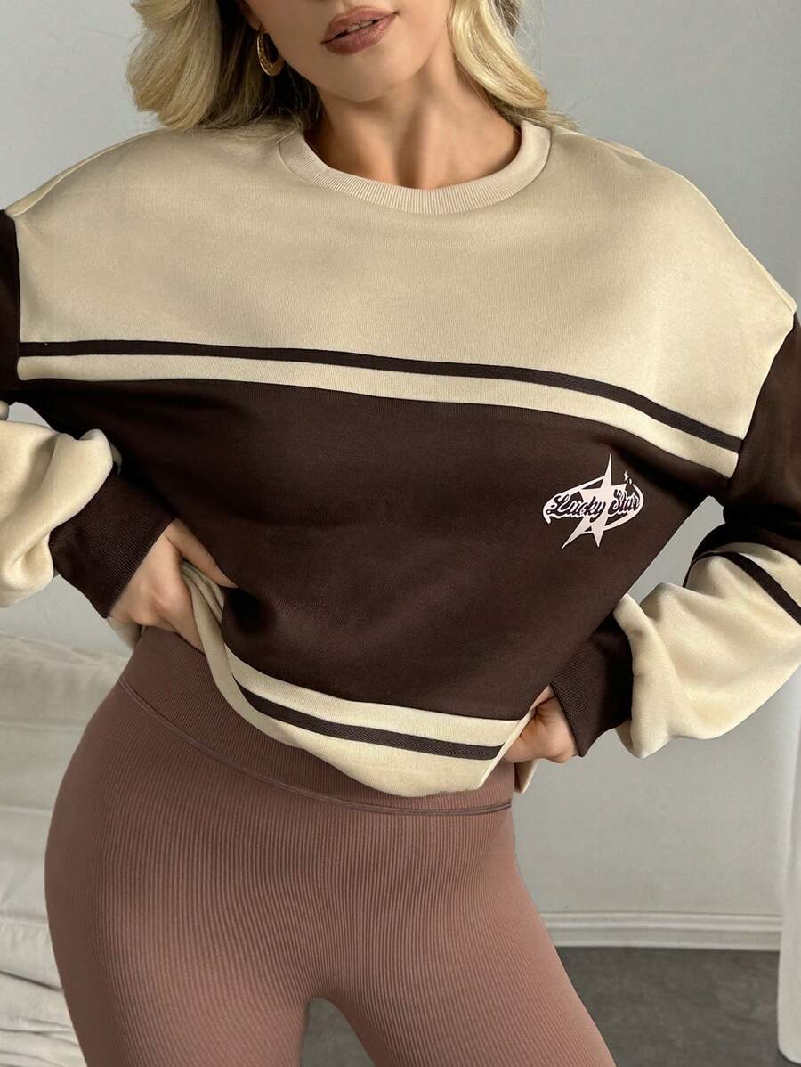 INAWLY Sudadera de manga larga para mujer en color caqui y café oscuro, con estilo deportivo y casual para la vuelta a clases