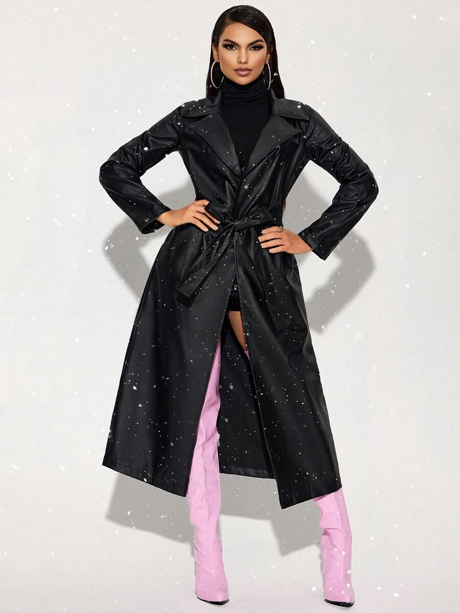 SHEIN SXY Women's Solid Color Casual Belted Trench Coat