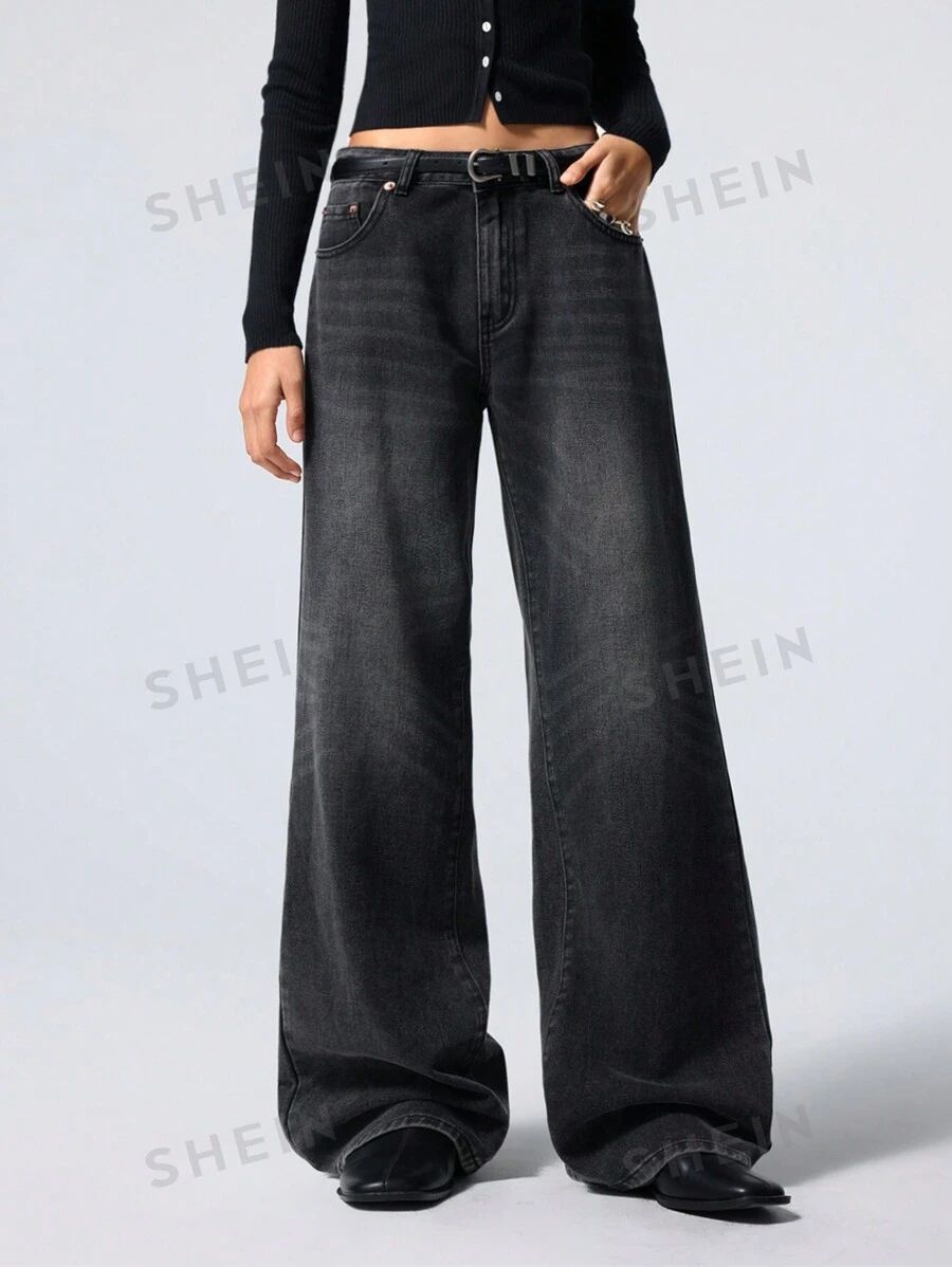 LYSMO Jeans holgados de pierna ancha con bolsillos para mujer, versátiles y casuales