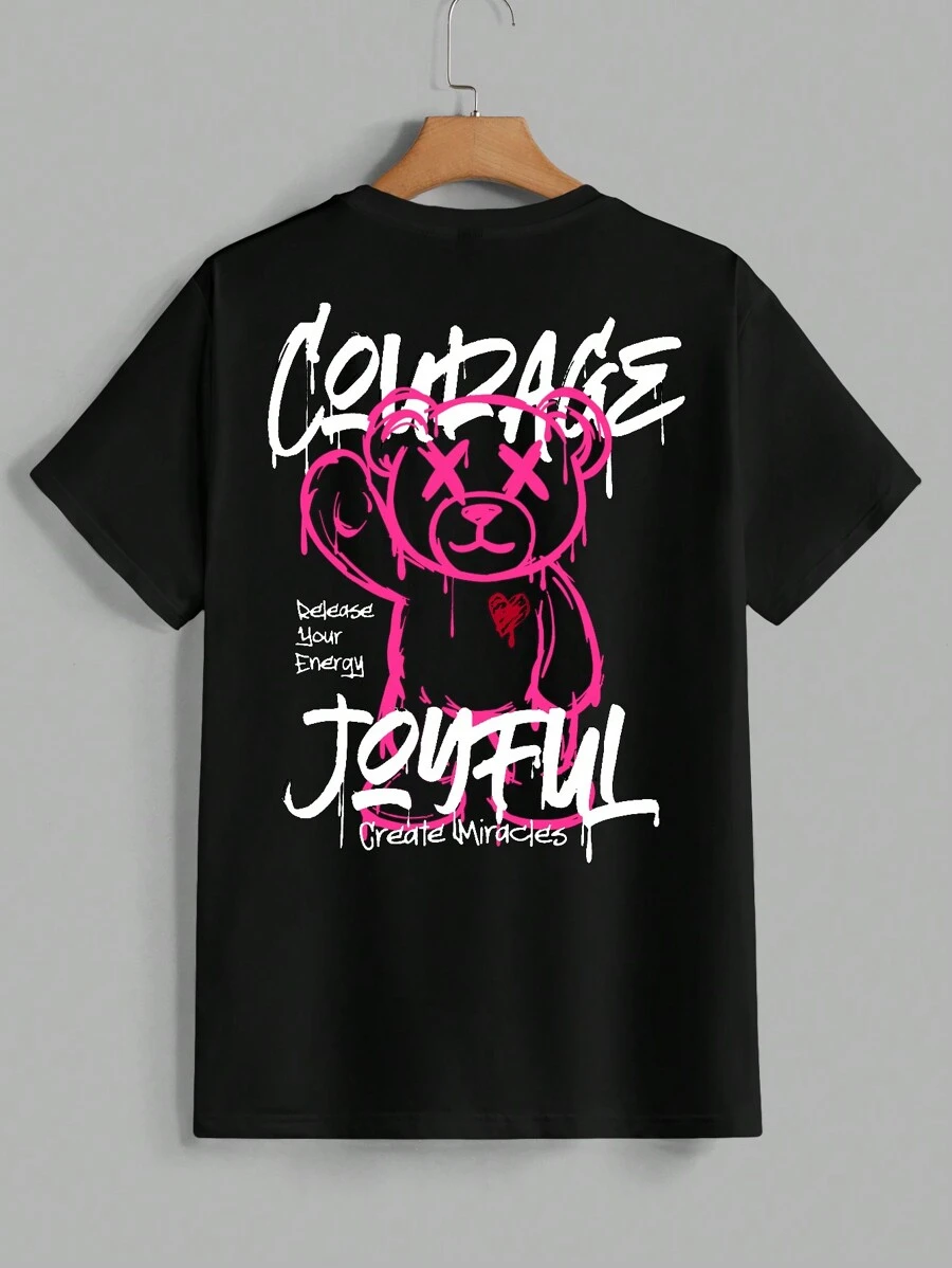 Manfinity RebelGame Heren Casual Bear & Letter Grafisch Ronde Hals Korte Mouw T-shirt