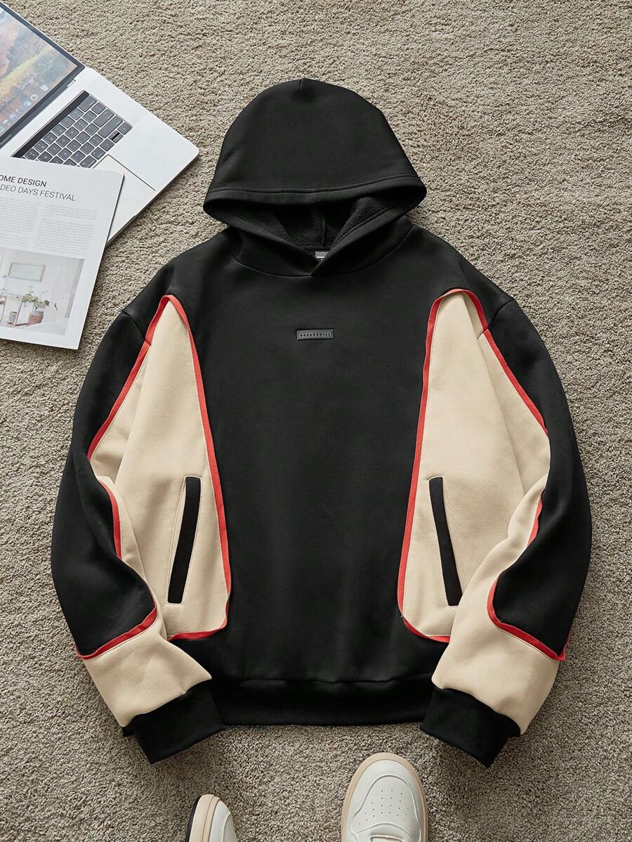 Manfinity VCAY Men's Knit Casual Everyday Loose Fit Patchwork Long Sleeve Hoodie Sweatshirt