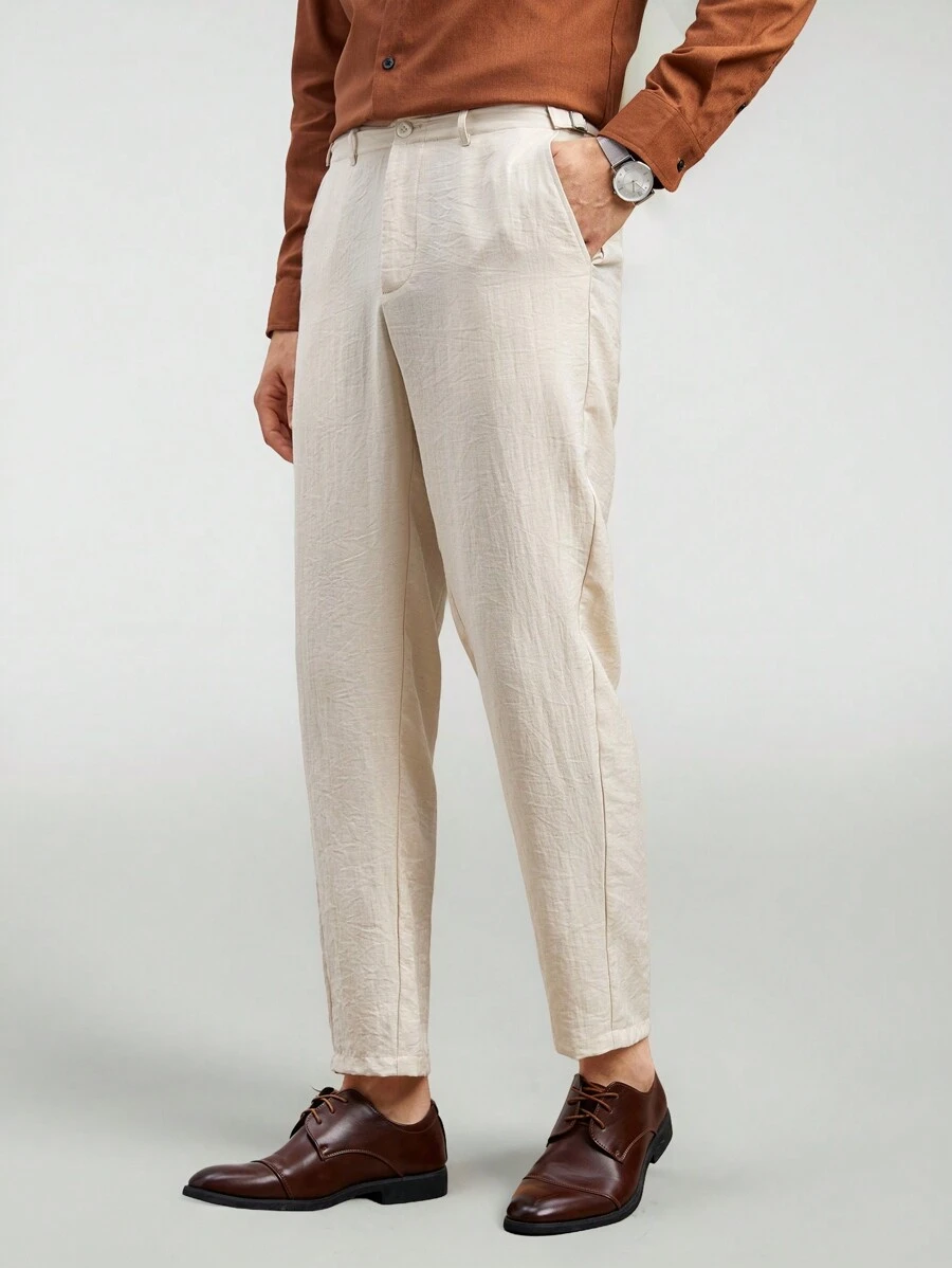 Manfinity VCAY Men's Woven Long Mid-Waisted Business Casual Suit Trousers Straight Pants, Suitable For Daily Wear In Spring And Summer
