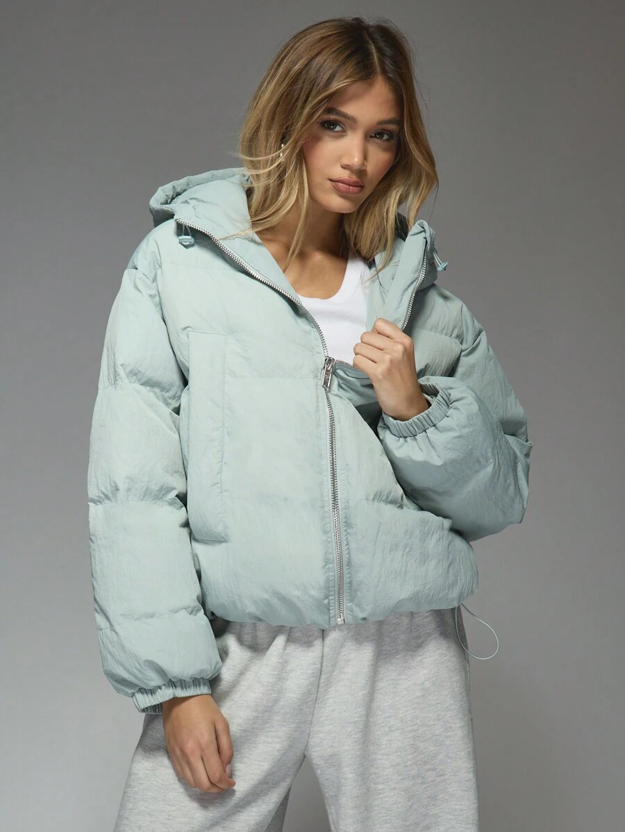 MISSGUIDED Chaqueta acolchada extra grande y acolchada, cortavientos de invierno con capucha, ropa de calle corta con cremallera, rellena, prenda exterior esencial para clima cálido