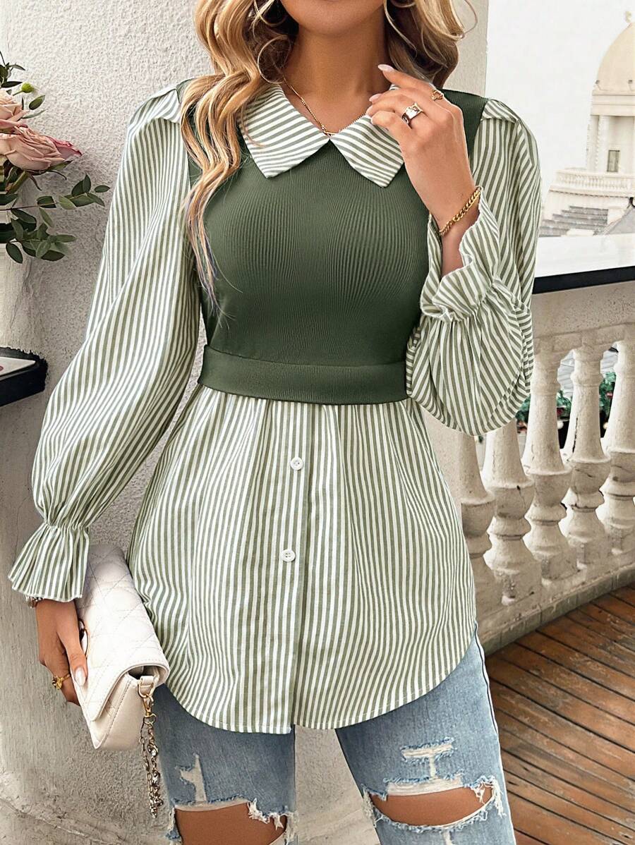 SHEIN Clasi Women's Striped Print Simple Daily Long Sleeve Top