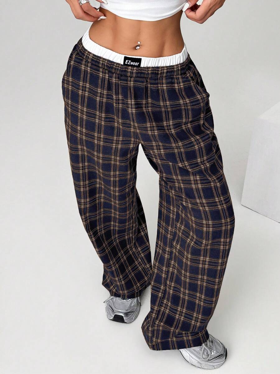 SHEIN EZwear Spodnie z kontrastowym pasem i nadrukiem