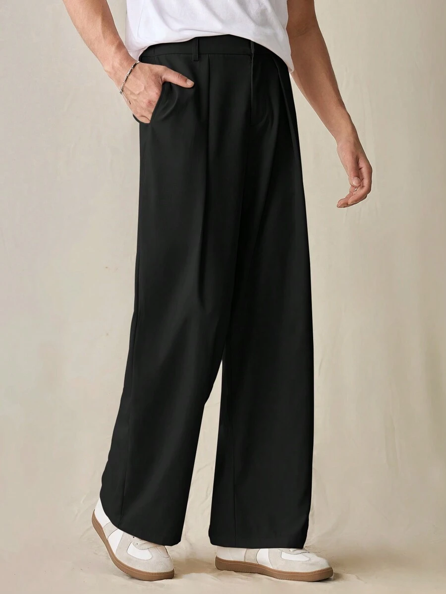 SWAVVY Men's Woven Fashion Casual Solid Color Elastic Waist Straight Leg Pants