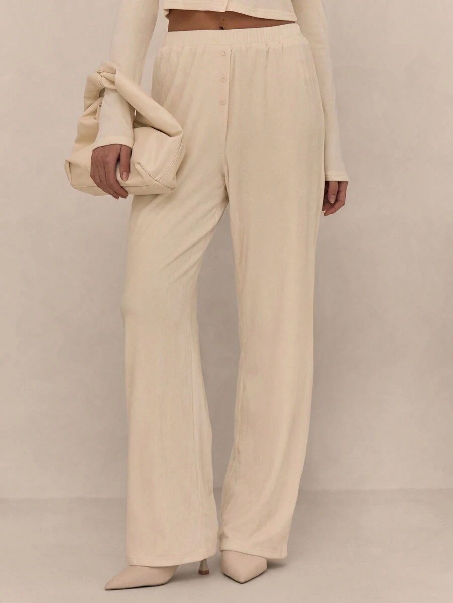 MUSERA Low Waist Velour Wide Leg Trousers Vacation Spring Summer Sexy