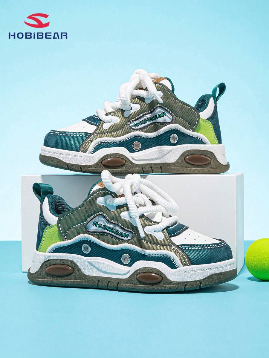 1 Pair Green Children Sports Shoes, Comfortable Lightweight Boys Canvas Sneaker With Waterproof Leather Surface, Outdoor Flat Durable Non-Slip Girls Campus Casual Shoes For All Seasons