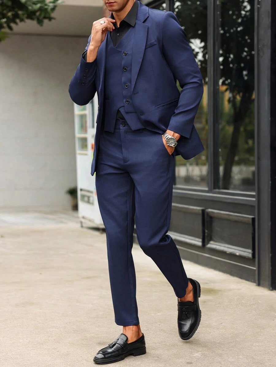 Manfinity Bizformal Conjunto de 3 piezas para hombres: chaleco, chaqueta y pantalones