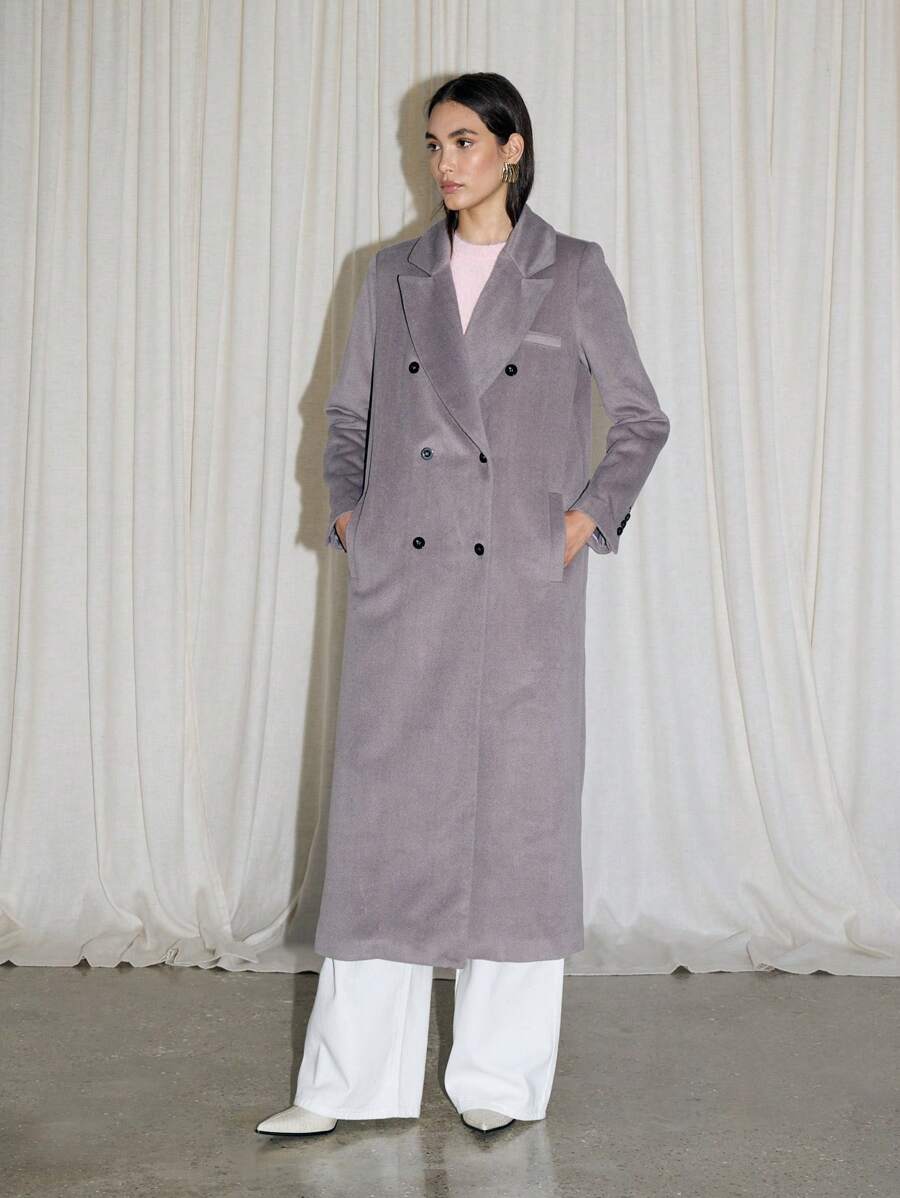 AiiRZ Luxury Double Breasted Longline Wool Blend Winter Trench Maxi Coat Fall Outerwear Classic Professional Business Formal Office Wear