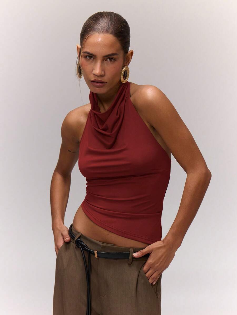 MUSERA Going Out Draped Asymmetric Halterneck Top Summer Holiday Ibiza Beachwear Boho Club Sexy Festival Night Out