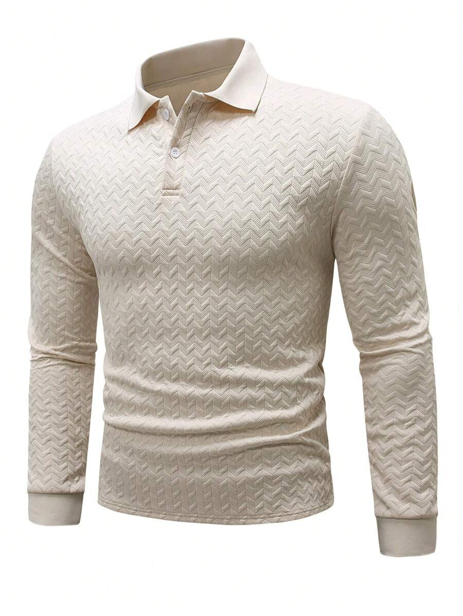 Manfinity Homme Men's Plus Size Casual Solid Color Textured Polo Shirt, Autumn