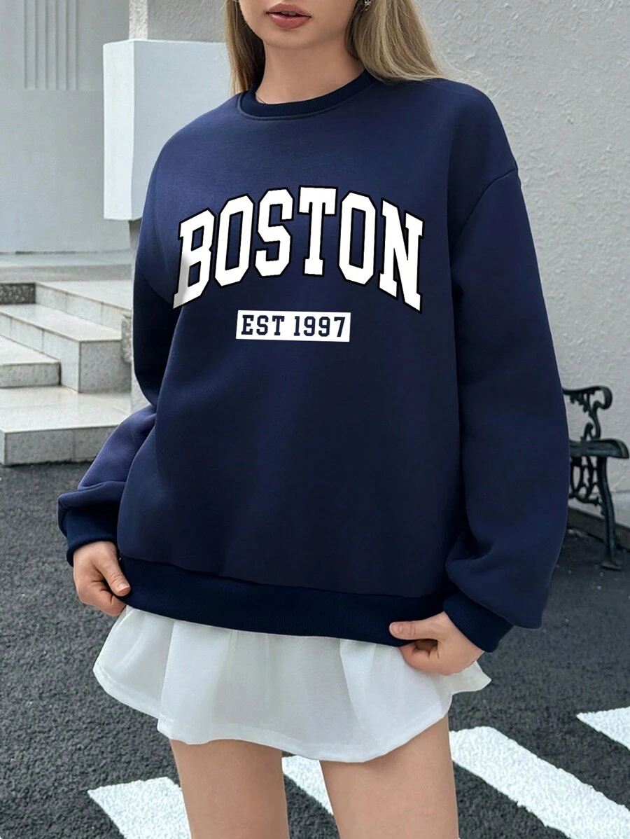 SHEIN EZwear Women's Casual Round Neck Sweatshirt, Minimalist Style For Daily Wear
