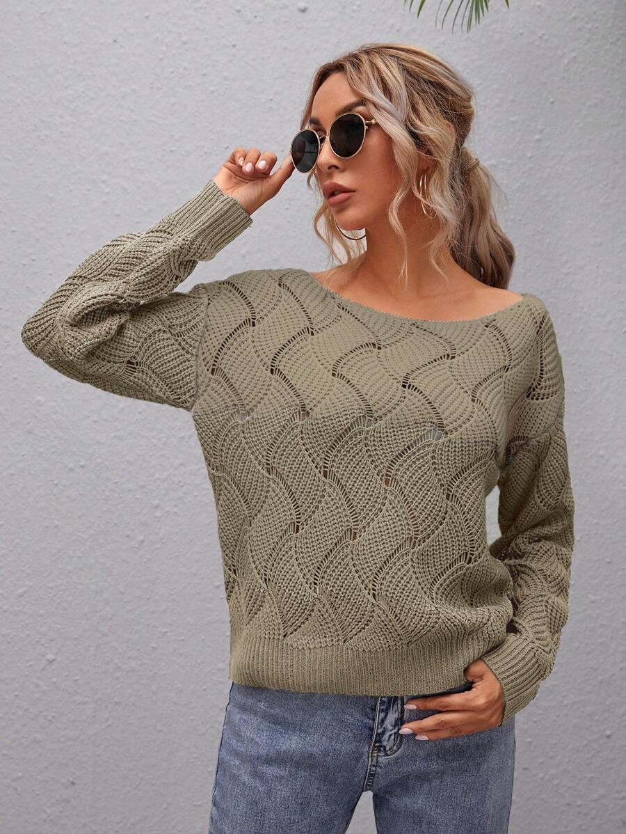 SHEIN LUNE Plain Crewneck Pullover Sweater, Simple Casual Style Suitable For Daily Wear