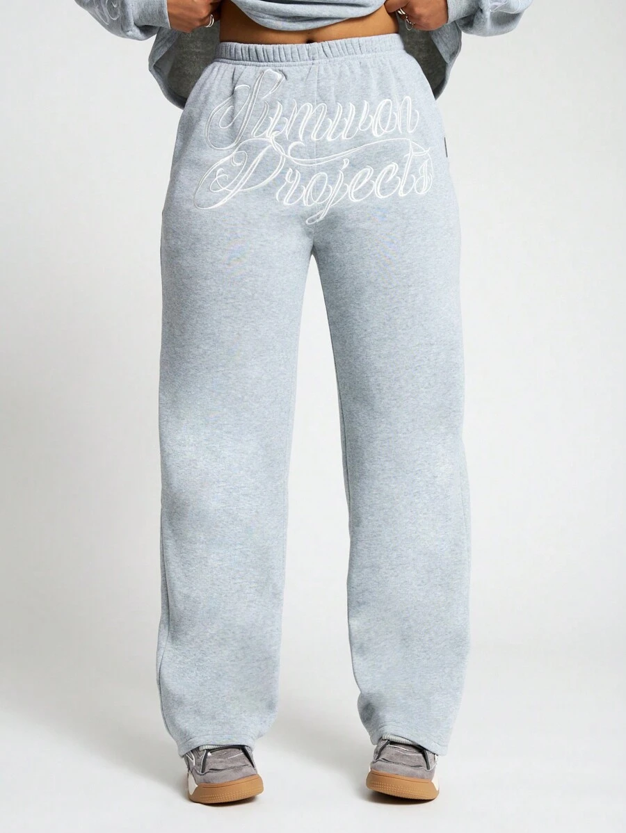 SUMWON WOMEN Premium Embroidered Script Logo Athletic Sweatpants Loungewear Winter Cozy Fleece Joggers Athleisure Pants Workout Running Casual Bottoms