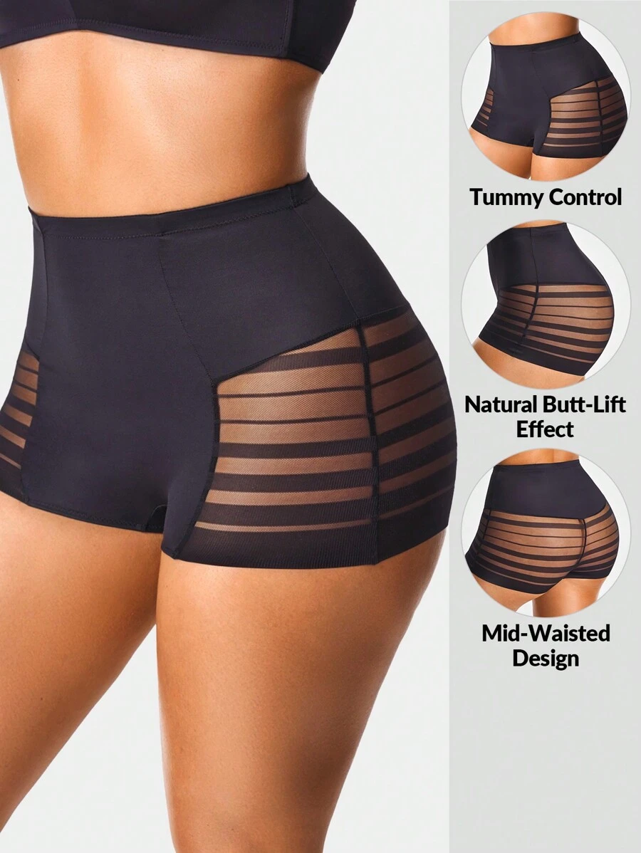 SHEIN Shape Ropa interior moldeadora sin costuras con parches de malla de unicolor para mujer
