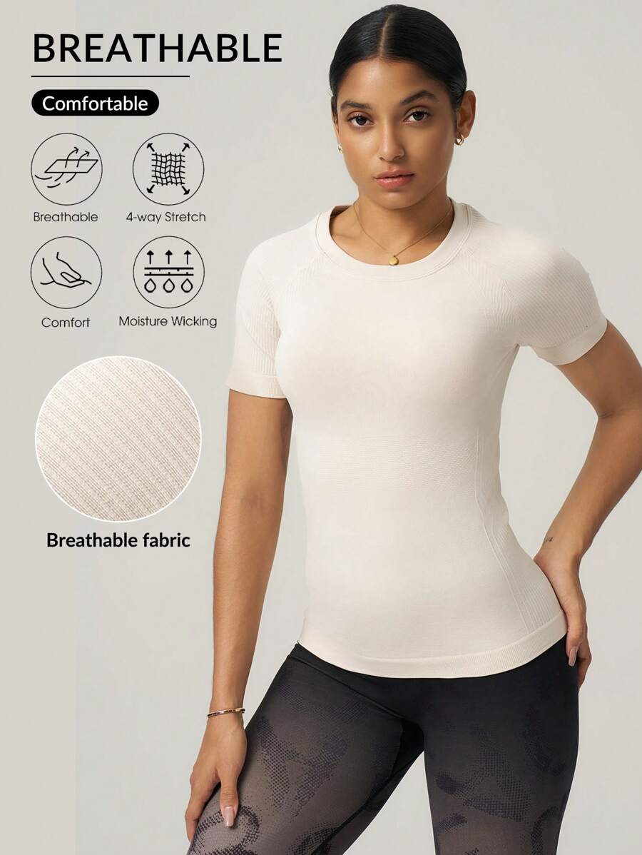 SHEIN Sport Gameset Casual Solid Color Short Sleeve Slim Fit Athletic T-Shirt