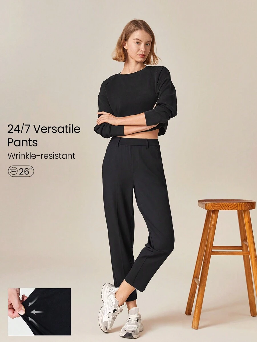 GLOWMODE 26" Versatile Wrinkle-Resistant Stretchy Tapered Work Pants With Side Zippered Pockets Daily Casual Office