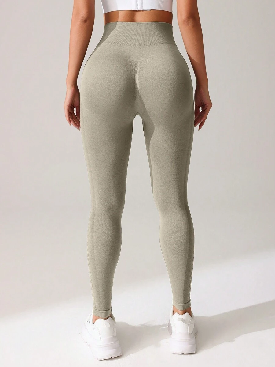 SHEIN Seamless High-Elasticity Sports Leggings, Solid Color Minimalist Casual Everyday Wear