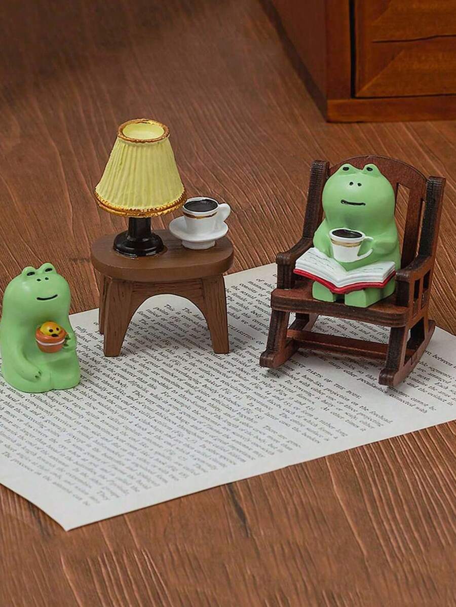 SHEIN 1pc Miniature Frog Rocking Chair Ornament, Cute Desktop & Car Decoration Cartoon Figurine Best Gifts Birthday,Room Decor , Ramadan Decor, Home Decor, Bathroom Decor