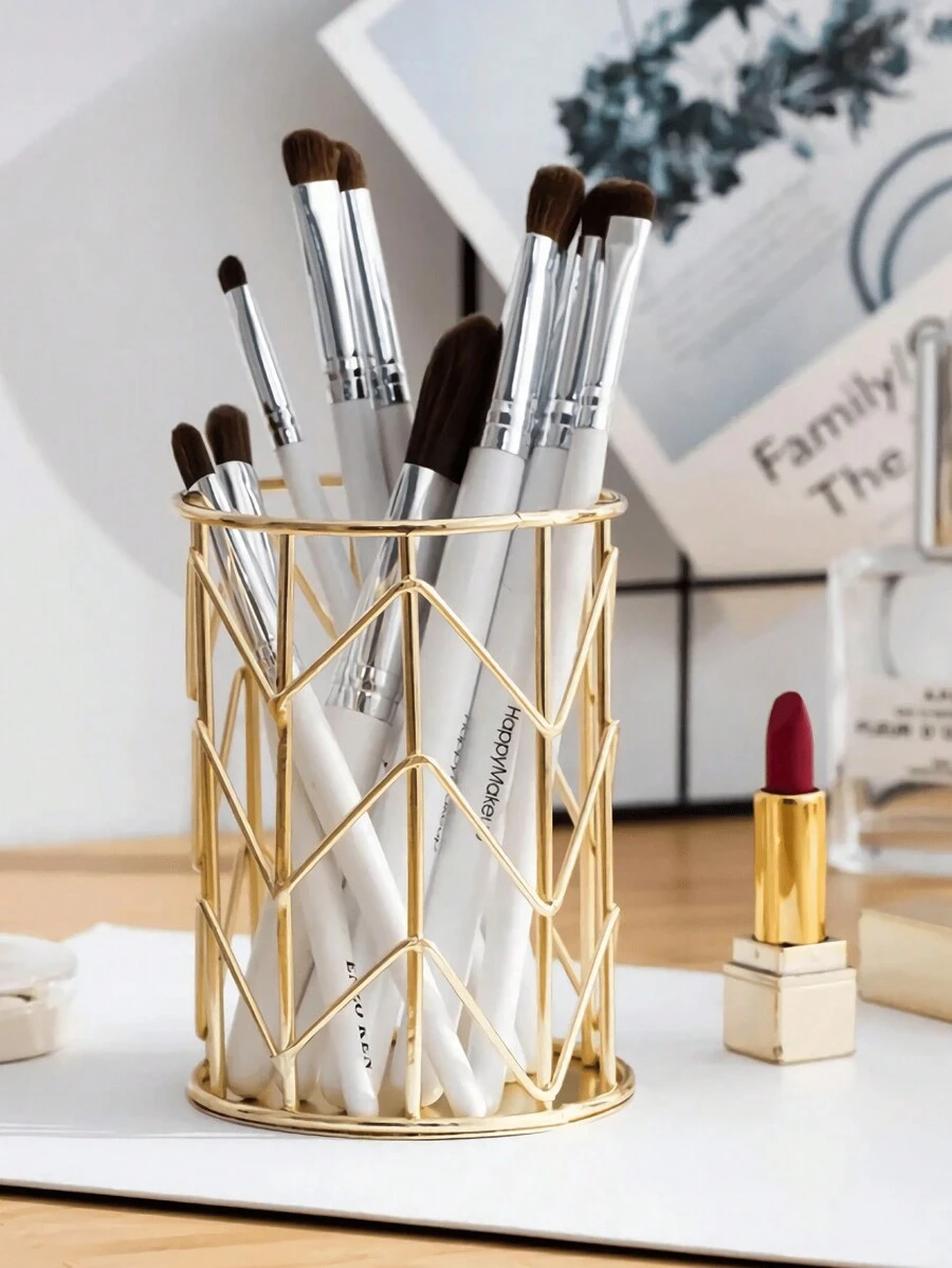 SHEIN 1 pièce Porte-stylo en métal ajouré, rangement simple pour le maquillage pour la Saint-Valentin, le mariage de la Saint-Valentin, l'anniversaire