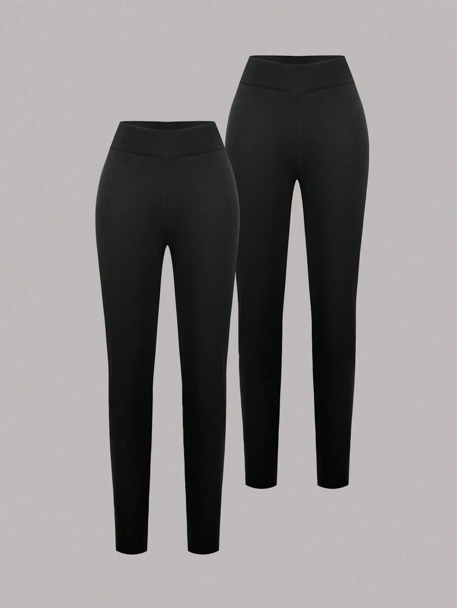 SHEIN Explorewe 2pcs/Set For Tween Girl, High-Waist Knitted Leggings, Basic Casual Pants, Suitable For All Seasonsholiday,Summer,Travel,Getaway