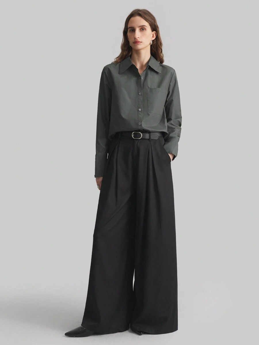 Ontre Dark Gray Women's Loose Casual Blouse, Comfortable Versatile All-Match Shirt, Essential For New Year, Suitable For Spring/Summer