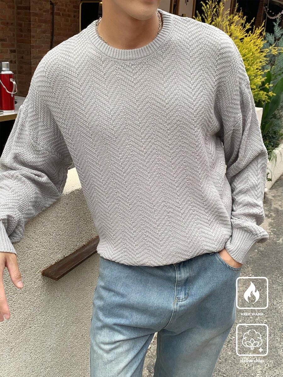 Manfinity Hypemode Men's Solid Color Round Neck Drop Shoulder Long Sleeve Casual Loose Sweater, Autumn/Winter