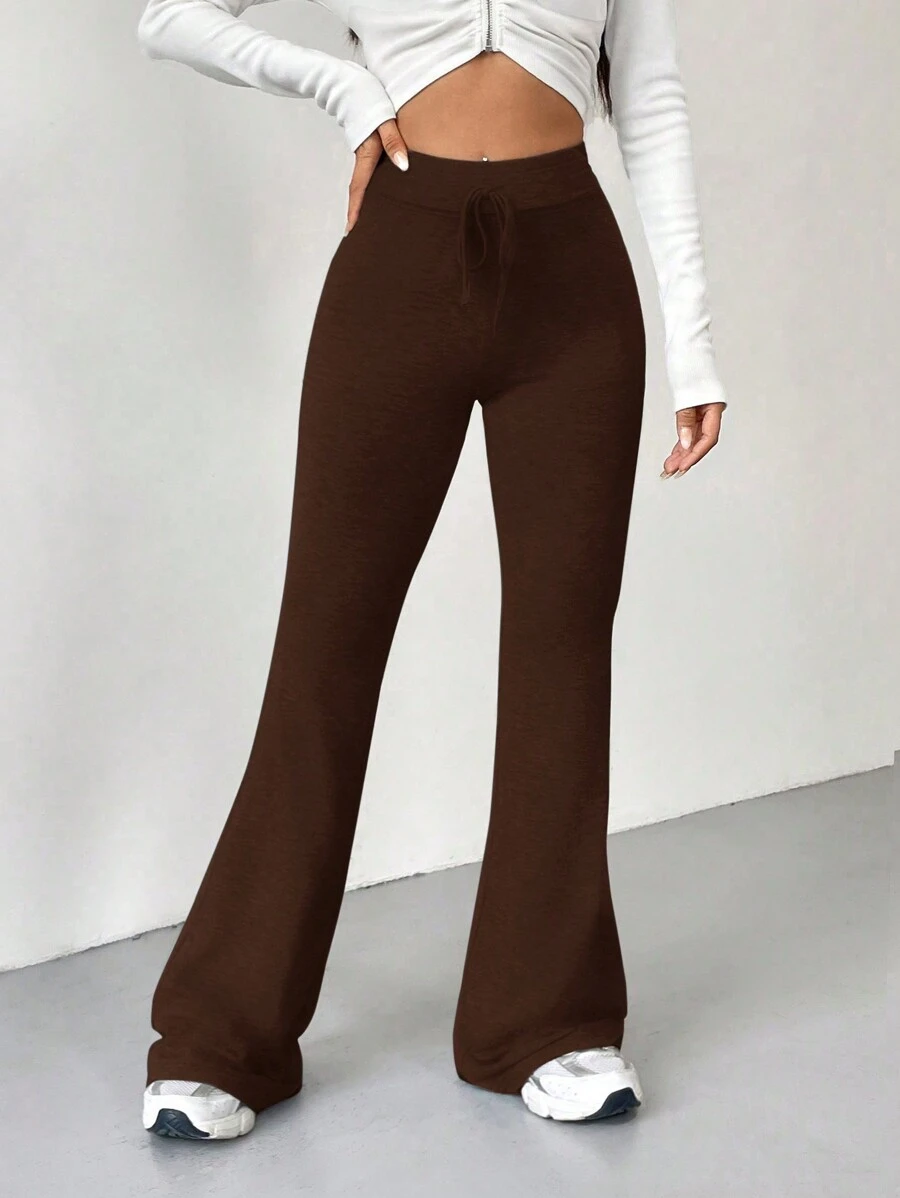 SHEIN EZwear Damskie jednokolorowe, ściągane sznurkiem, rozszerzane nogawki, swobodne, obcisłe spodnie dresowe